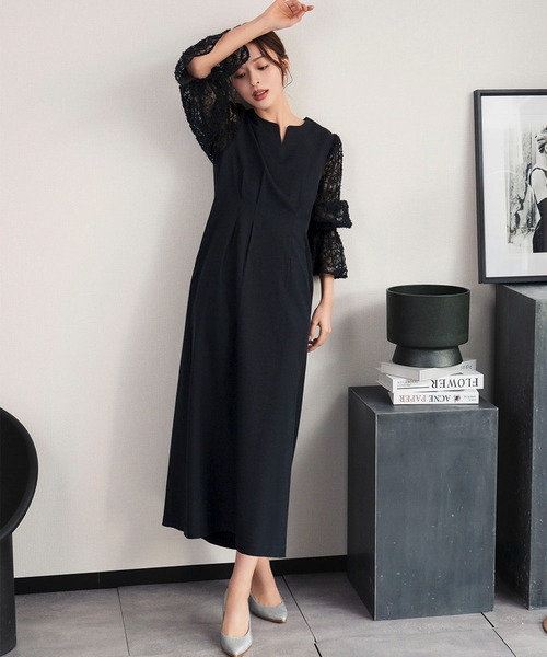 Flolia(フロリア)の「【喪服・礼服】フォーマルワンピース レーススリーブ 長袖 Aライン ロング丈 結婚式 ブラックフォーマル セレモニー 卒業式 卒園式 入学式 入園式 オケージョン 七五三 ママ 母親 マタニティ 妊婦《着用動画あり》(ワンピース・レディース・ネイビー/ブラック/ブラウン・M/S/2L/L)」の20枚目の写真