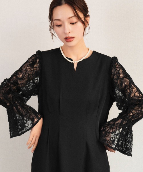 Flolia(フロリア)の「【喪服・礼服】フォーマルワンピース レーススリーブ 長袖 Aライン ロング丈 結婚式 ブラックフォーマル セレモニー 卒業式 卒園式 入学式 入園式 オケージョン 七五三 ママ 母親 マタニティ 妊婦《着用動画あり》(ワンピース・レディース・ネイビー/ブラック/ブラウン・M/S/2L/L)」の21枚目の写真
