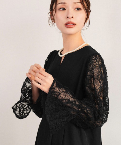 セール】【喪服・礼服】フォーマルワンピース レーススリーブ 長袖 A