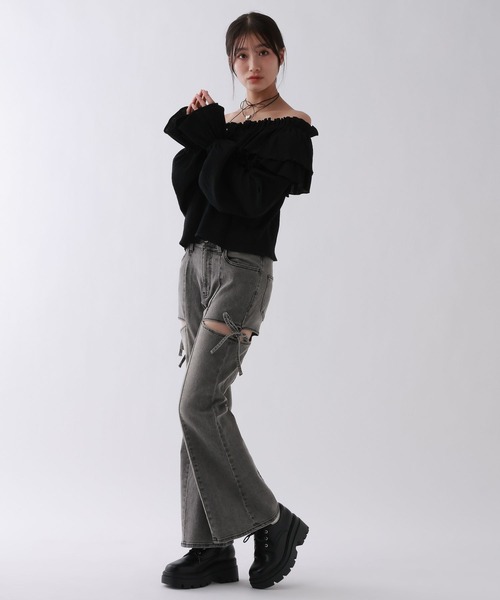 repipi armario(レピピ アルマリオ)の「【美脚デニム】スリットリボンフレアデニムパンツ(デニムパンツ・キッズ・ブラック/ブルー/ベージュ系その他・SMALL/MEDIUM/LARGE)」の13枚目の写真