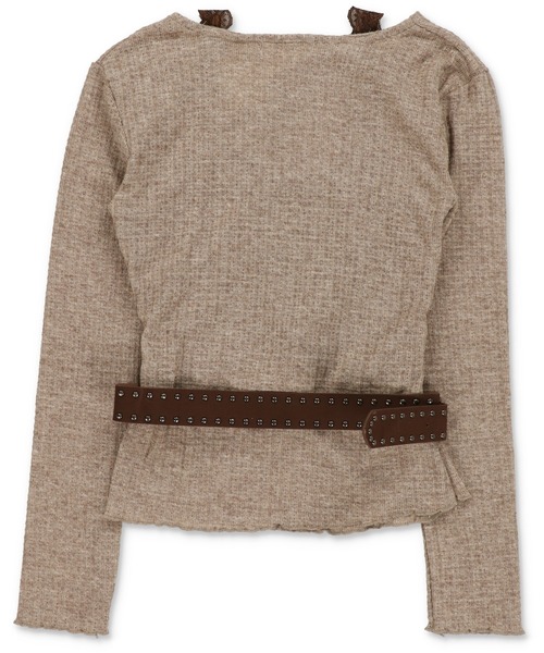 SPINNS（スピンズ）の「ドレープレイヤードで魅せる ベルト付きニュアンストップス（ニット/セーター・レディース・チャコール/アイボリー/グレイッシュベージュ・ONESIZE）」の7枚目の写真