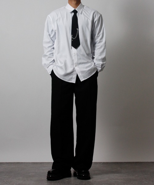 NYLAUS(ナイラス)の「【NYS】2026新作 2WAY ネクタイ付きシャツ 長袖シャツ オーバーサイズシャツ チェーン付きネクタイ ユニセックス(シャツ/ブラウス・メンズ・ブラック/ホワイト・L/M)」の20枚目の写真