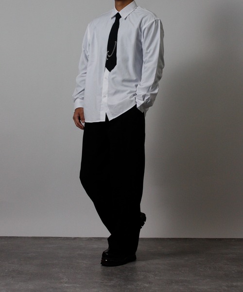 NYLAUS(ナイラス)の「【NYS】2026新作 2WAY ネクタイ付きシャツ 長袖シャツ オーバーサイズシャツ チェーン付きネクタイ ユニセックス(シャツ/ブラウス・メンズ・ブラック/ホワイト・L/M)」の22枚目の写真