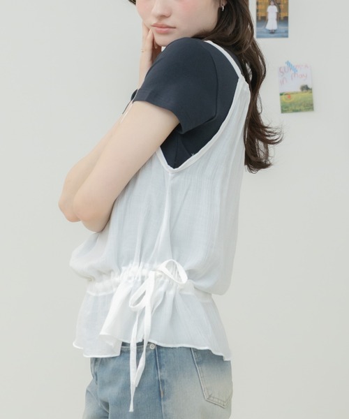 HEILIS(ヘイリス)の「サイドリボンキャミソールトップス / キャミソール キャミトップス レイヤードトップス シアーキャミ リボン サイドリボン ペプラム ギャザー 韓国 韓国ファッション フェミニン ガーリー カジュアル 重ね着 着回し 春服 夏服 秋服 ブラック ホワイト イエロー ブルー 黒 白 黄 水色(キャミソール・レディース・ホワイト/ブルー/イエロー/ブラック・FREE)」の19枚目の写真