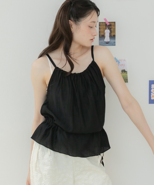 HEILIS(ヘイリス)の「サイドリボンキャミソールトップス / キャミソール キャミトップス レイヤードトップス シアーキャミ リボン サイドリボン ペプラム ギャザー 韓国 韓国ファッション フェミニン ガーリー カジュアル 重ね着 着回し 春服 夏服 秋服 ブラック ホワイト イエロー ブルー 黒 白 黄 水色(キャミソール・レディース・ホワイト/ブルー/イエロー/ブラック・FREE)」の10枚目の写真