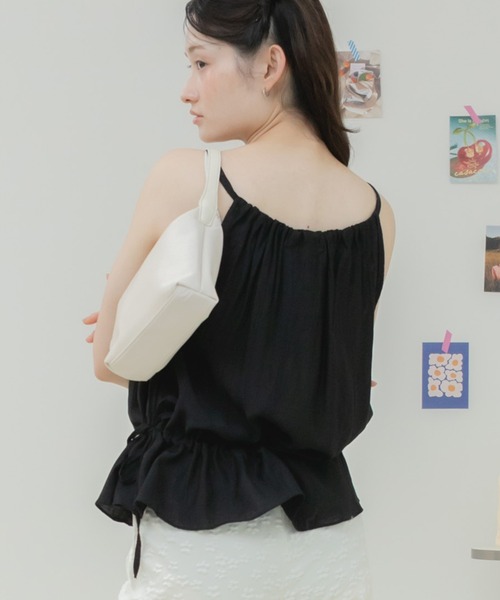 HEILIS(ヘイリス)の「サイドリボンキャミソールトップス / キャミソール キャミトップス レイヤードトップス シアーキャミ リボン サイドリボン ペプラム ギャザー 韓国 韓国ファッション フェミニン ガーリー カジュアル 重ね着 着回し 春服 夏服 秋服 ブラック ホワイト イエロー ブルー 黒 白 黄 水色(キャミソール・レディース・ホワイト/ブルー/イエロー/ブラック・FREE)」の12枚目の写真