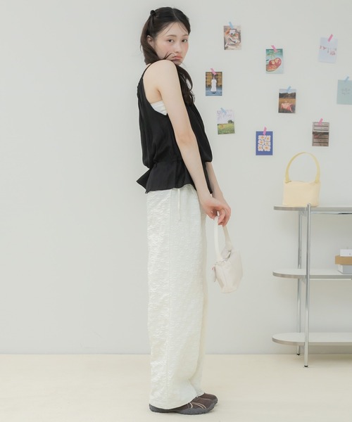 HEILIS(ヘイリス)の「サイドリボンキャミソールトップス / キャミソール キャミトップス レイヤードトップス シアーキャミ リボン サイドリボン ペプラム ギャザー 韓国 韓国ファッション フェミニン ガーリー カジュアル 重ね着 着回し 春服 夏服 秋服 ブラック ホワイト イエロー ブルー 黒 白 黄 水色(キャミソール・レディース・ホワイト/ブルー/イエロー/ブラック・FREE)」の15枚目の写真