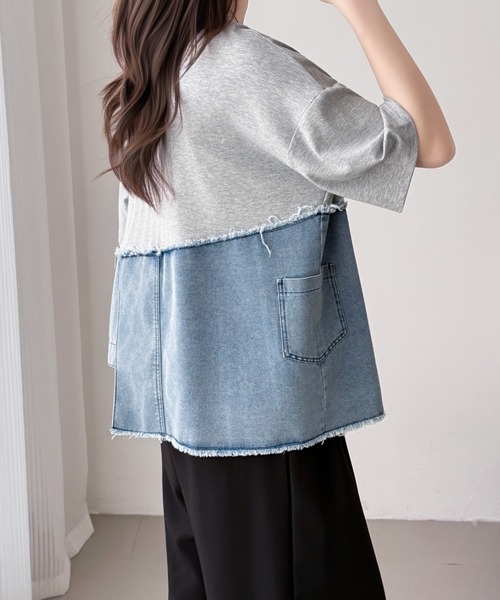 ABITOKYO(アビトーキョー)の「デニムドッキング半袖プルオーバー(Tシャツ/カットソー・レディース・ホワイト/ブラック/グレー・FREE)」の14枚目の写真