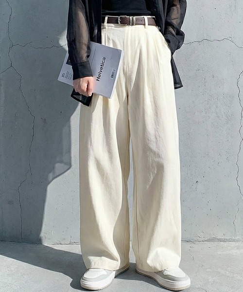 antiqua(アンティカ)の「タック ワイドストレート パンツ(その他パンツ・レディース・ベージュ系その他/ライム/ピンク/レッド/ブラック/ブラウン系その他/ネイビー/パープル/チャコールグレー/ナチュラル・MEDIUM/LARGE)」の5枚目の写真