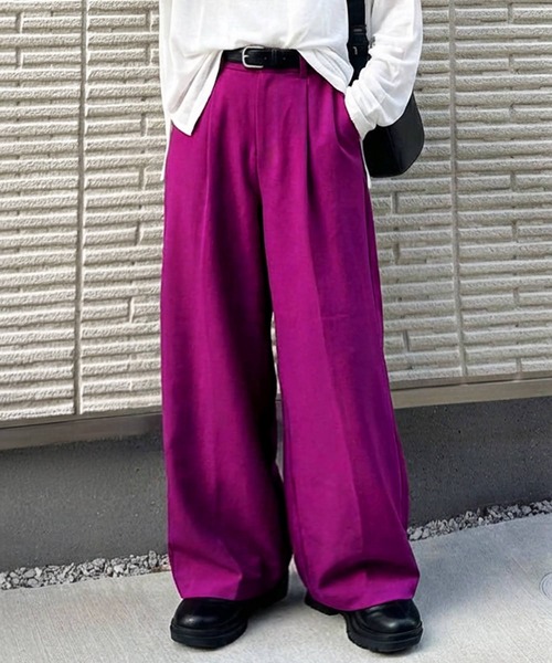 antiqua(アンティカ)の「タック ワイドストレート パンツ(その他パンツ・レディース・ベージュ系その他/ライム/ピンク/レッド/ブラック/ブラウン系その他/ネイビー/パープル/チャコールグレー/ナチュラル・MEDIUM/LARGE)」の9枚目の写真
