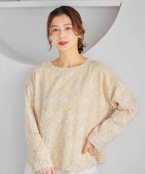 studio CLIP（スタディオクリップ）の「ダブルフロントフラワージャガードブラウス（シャツ/ブラウス・レディース・アイボリー/ライトブルー/ベージュ・FREE）」の2枚目の写真