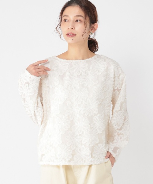 studio CLIP（スタディオクリップ）の「ダブルフロントフラワージャガードブラウス（シャツ/ブラウス・レディース・アイボリー/ライトブルー/ベージュ・FREE）」の8枚目の写真