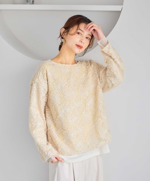 studio CLIP（スタディオクリップ）の「ダブルフロントフラワージャガードブラウス（シャツ/ブラウス・レディース・アイボリー/ライトブルー/ベージュ・FREE）」の13枚目の写真