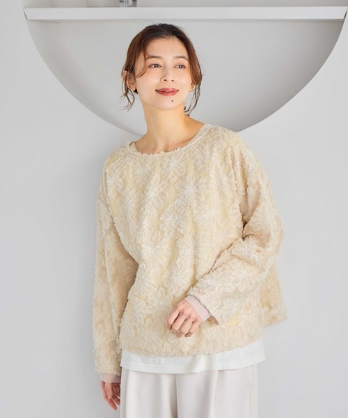 studio CLIP（スタディオクリップ）の「ダブルフロントフラワージャガードブラウス（シャツ/ブラウス・レディース・アイボリー/ライトブルー/ベージュ・FREE）」の15枚目の写真