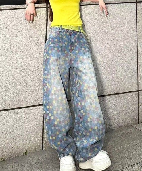 ともさん様確認用 セール】【CANVAS＋】カラフルチェック柄デニムパンツ（デニムパンツ