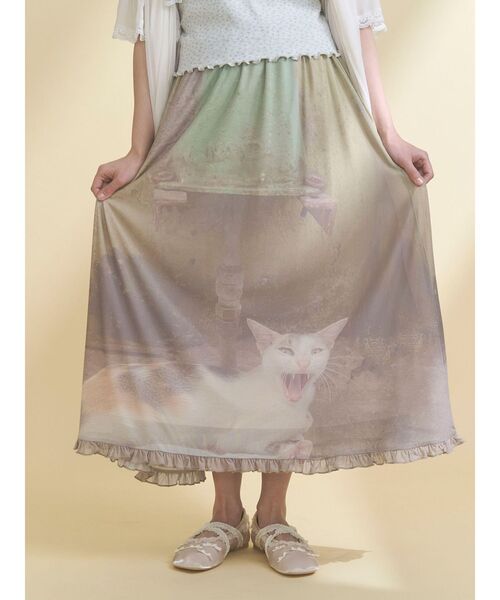 merry jenny（メリージェニー）の「pale morning フリルメッシュスカート（スカート・レディース・グリーン/グレー・FREE）」の6枚目の写真