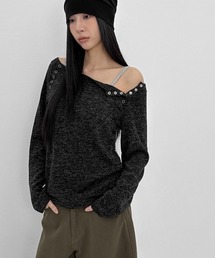 BLACKUP | [MADE] ミックスカラーボタンオフショルニットT(Tシャツ/カットソー)
