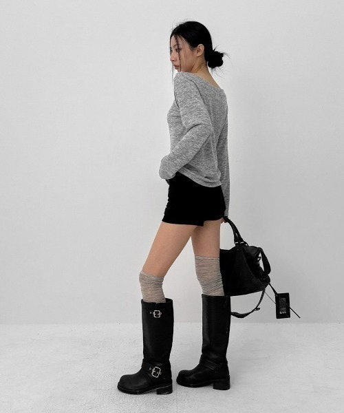 BLACKUP（ブラックアップ）の「[MADE] ミックスカラーボタンオフショルニットT（Tシャツ/カットソー・レディース・グレー/チャコール・FREE）」の14枚目の写真