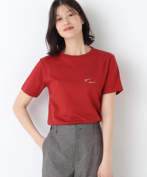 human woman(ヒューマンウーマン)の「◆Bonne chance 刺繍ロゴTシャツ(Tシャツ/カットソー・レディース・レッド/ブラウン/グレー・MEDIUM)」の6枚目の写真
