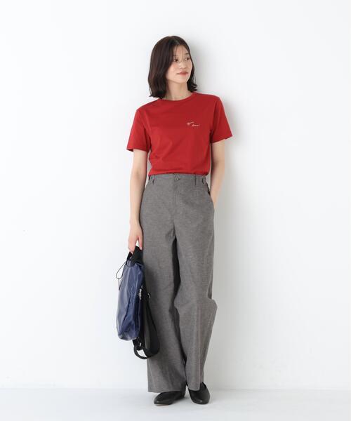 human woman(ヒューマンウーマン)の「◆Bonne chance 刺繍ロゴTシャツ(Tシャツ/カットソー・レディース・レッド/ブラウン/グレー・MEDIUM)」の5枚目の写真