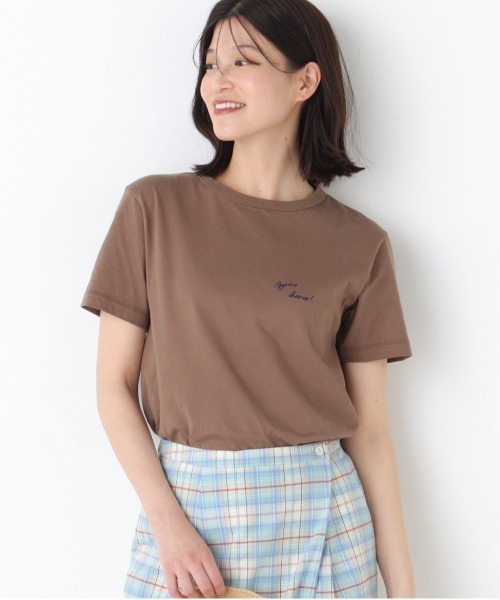 human woman(ヒューマンウーマン)の「◆Bonne chance 刺繍ロゴTシャツ(Tシャツ/カットソー・レディース・レッド/ブラウン/グレー・MEDIUM)」の2枚目の写真