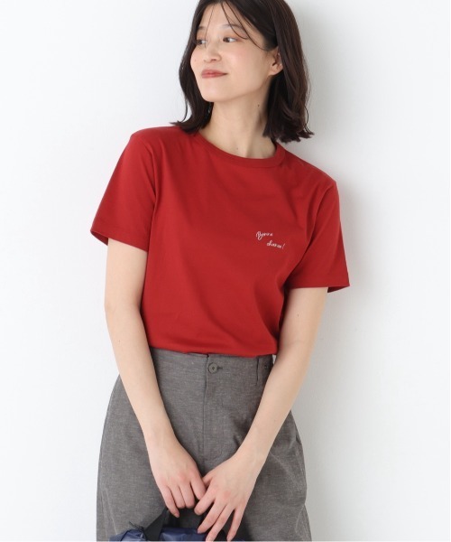 human woman(ヒューマンウーマン)の「◆Bonne chance 刺繍ロゴTシャツ(Tシャツ/カットソー・レディース・レッド/ブラウン/グレー・MEDIUM)」の3枚目の写真