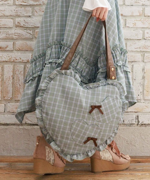 axes femme（アクシーズファム）の「チェックハートバッグ（ショルダーバッグ・レディース・ミント/グレー/ピンク・FREE）」の2枚目の写真