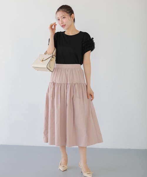 Fit more(フィットモア)の「ドット刺繍ギャザースカート(スカート・レディース・ブラック/ピンク/アイボリー・LONG/SHORT)」の5枚目の写真