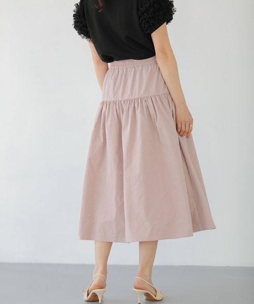 Fit more(フィットモア)の「ドット刺繍ギャザースカート(スカート・レディース・ブラック/ピンク/アイボリー・LONG/SHORT)」の6枚目の写真