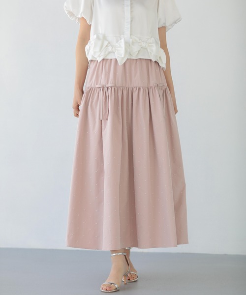 Fit more(フィットモア)の「ドット刺繍ギャザースカート(スカート・レディース・ブラック/ピンク/アイボリー・LONG/SHORT)」の7枚目の写真