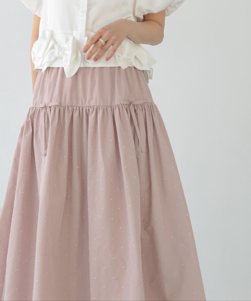 Fit more(フィットモア)の「ドット刺繍ギャザースカート(スカート・レディース・ブラック/ピンク/アイボリー・LONG/SHORT)」の8枚目の写真