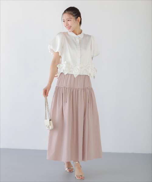 Fit more(フィットモア)の「ドット刺繍ギャザースカート(スカート・レディース・ブラック/ピンク/アイボリー・LONG/SHORT)」の9枚目の写真