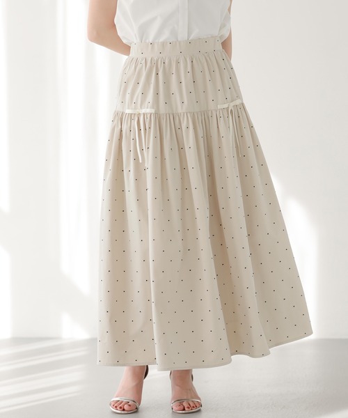 Fit more(フィットモア)の「ドット刺繍ギャザースカート(スカート・レディース・ブラック/ピンク/アイボリー・LONG/SHORT)」の13枚目の写真