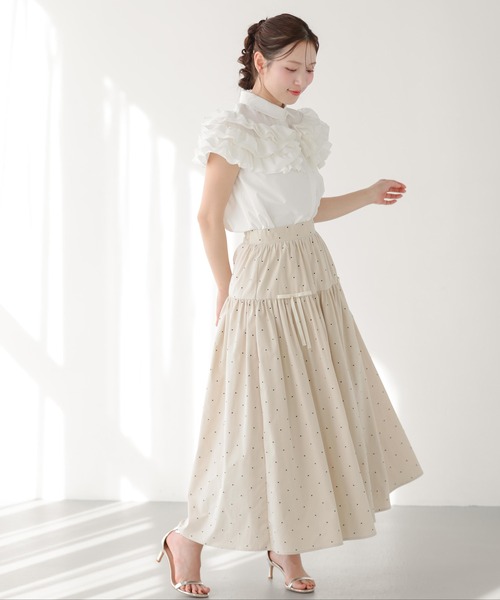 Fit more(フィットモア)の「ドット刺繍ギャザースカート(スカート・レディース・ブラック/ピンク/アイボリー・LONG/SHORT)」の14枚目の写真