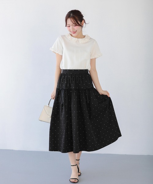 Fit more(フィットモア)の「ドット刺繍ギャザースカート(スカート・レディース・ブラック/ピンク/アイボリー・LONG/SHORT)」の17枚目の写真