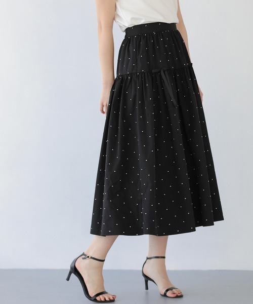 Fit more(フィットモア)の「ドット刺繍ギャザースカート(スカート・レディース・ブラック/ピンク/アイボリー・LONG/SHORT)」の18枚目の写真