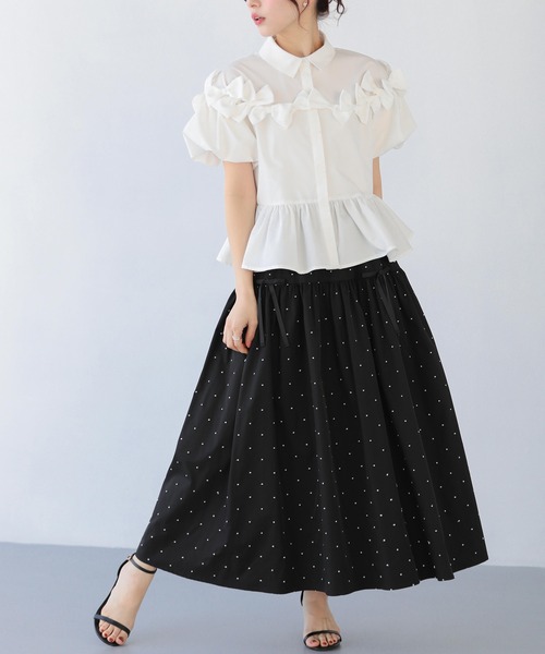 Fit more(フィットモア)の「ドット刺繍ギャザースカート(スカート・レディース・ブラック/ピンク/アイボリー・LONG/SHORT)」の19枚目の写真
