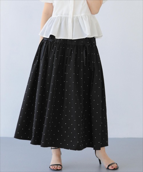 Fit more(フィットモア)の「ドット刺繍ギャザースカート(スカート・レディース・ブラック/ピンク/アイボリー・LONG/SHORT)」の21枚目の写真