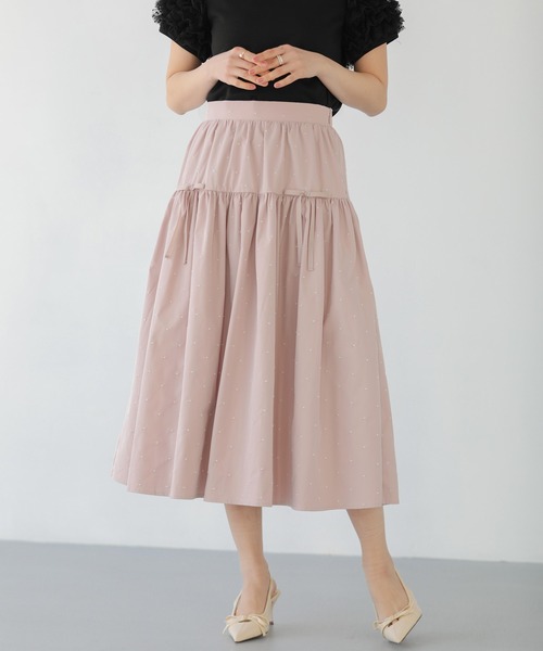 Fit more(フィットモア)の「ドット刺繍ギャザースカート(スカート・レディース・ブラック/ピンク/アイボリー・LONG/SHORT)」の4枚目の写真
