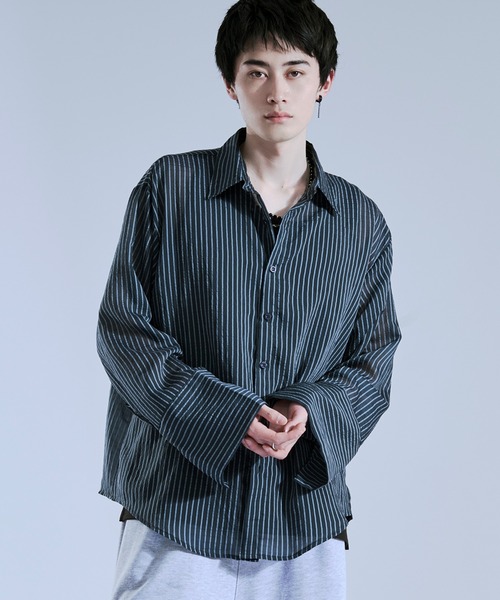 Ellno Loset(エルノロゼット)の「ストライプシアーアームスリットシャツ(シャツ/ブラウス・メンズ・オフホワイト/ブラック/ダークブルー・MEDIUM/SMALL/LARGE)」の13枚目の写真