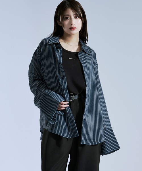 Ellno Loset(エルノロゼット)の「ストライプシアーアームスリットシャツ(シャツ/ブラウス・メンズ・オフホワイト/ブラック/ダークブルー・MEDIUM/SMALL/LARGE)」の19枚目の写真