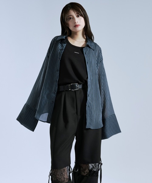 Ellno Loset(エルノロゼット)の「ストライプシアーアームスリットシャツ(シャツ/ブラウス・メンズ・オフホワイト/ブラック/ダークブルー・MEDIUM/SMALL/LARGE)」の20枚目の写真