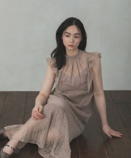 Rose of Sharon(ローズオブシャロン)の「総レースシアー肩フリルドレス(ドレス・レディース・イエロー/チャコール/ピンク/ブラウン/グリーン/ブルー/ブラック・S/M)」の7枚目の写真