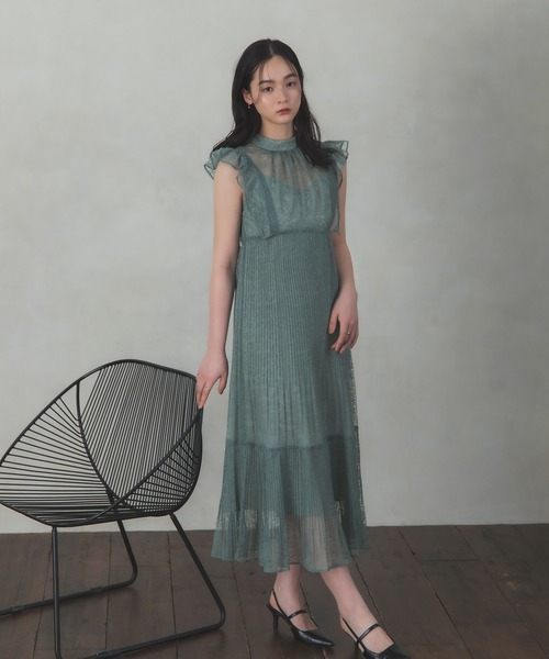 Rose of Sharon(ローズオブシャロン)の「総レースシアー肩フリルドレス(ドレス・レディース・イエロー/チャコール/ピンク/ブラウン/グリーン/ブルー/ブラック・S/M)」の4枚目の写真