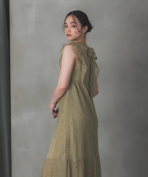 Rose of Sharon(ローズオブシャロン)の「総レースシアー肩フリルドレス(ドレス・レディース・イエロー/チャコール/ピンク/ブラウン/グリーン/ブルー/ブラック・S/M)」の8枚目の写真