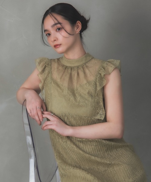 Rose of Sharon(ローズオブシャロン)の「総レースシアー肩フリルドレス(ドレス・レディース・イエロー/チャコール/ピンク/ブラウン/グリーン/ブルー/ブラック・S/M)」の10枚目の写真
