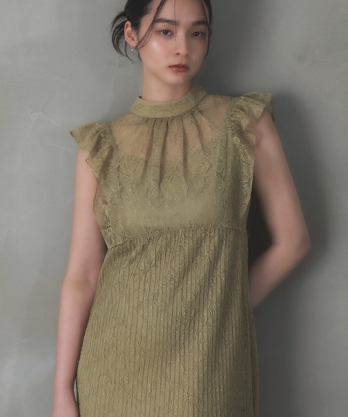 Rose of Sharon(ローズオブシャロン)の「総レースシアー肩フリルドレス(ドレス・レディース・イエロー/チャコール/ピンク/ブラウン/グリーン/ブルー/ブラック・S/M)」の11枚目の写真