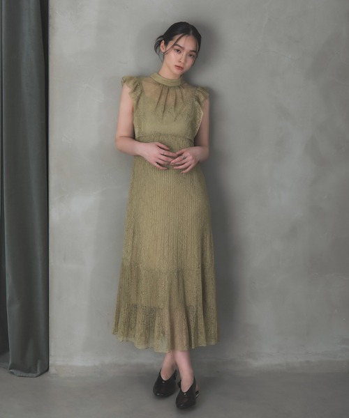 Rose of Sharon(ローズオブシャロン)の「総レースシアー肩フリルドレス(ドレス・レディース・イエロー/チャコール/ピンク/ブラウン/グリーン/ブルー/ブラック・S/M)」の12枚目の写真