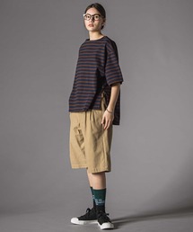 LIBERCORE par BEBE（リベルコアパルベベ）の「ミラノリブボーダー半袖ワイドバスクTシャツ大人親子お揃い(140~175cm)（Tシャツ/カットソー）」