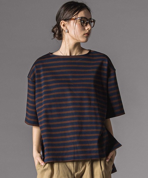 LIBERCORE par BEBE（リベルコアパルベベ）の「ミラノリブボーダー半袖ワイドバスクTシャツ大人親子お揃い(140~175cm)（Tシャツ/カットソー・レディース・ブラック系その他/ブルー系その他2・M/L/S）」の3枚目の写真